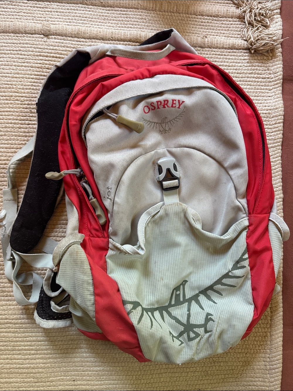 Osprey Junior hiking pack backpack red grey pre loved still worthy youth size